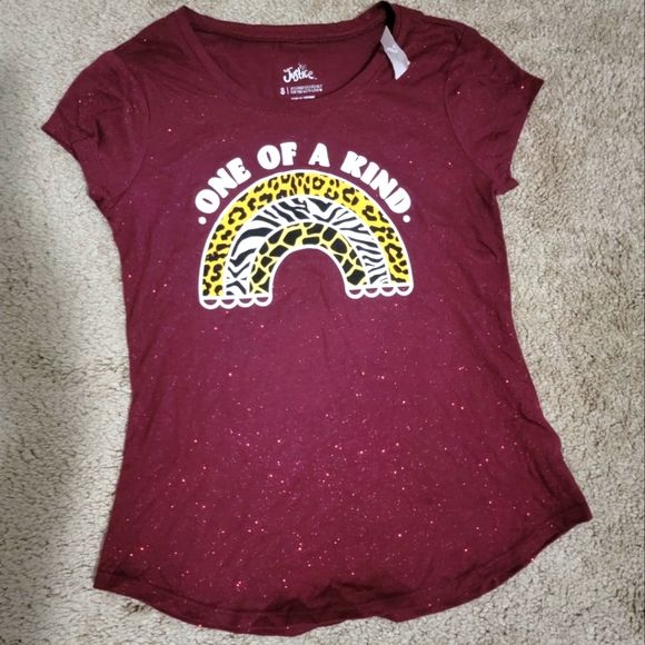 Justice Girls Sizes 8 Red Sparkly “One Of A Kind” Animal Print T-Shirt NWT - Picture 1 of 4